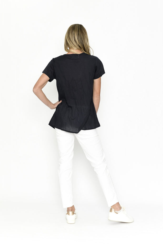 Kayla S/S Cotton Blouse - Navy One Summer