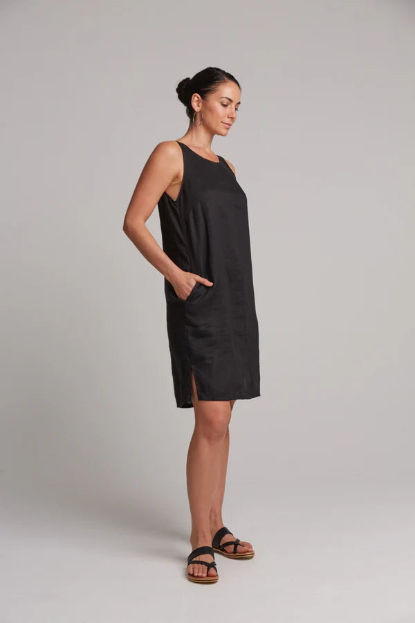 Studio Shift Dress Black Linen Eb & Ive