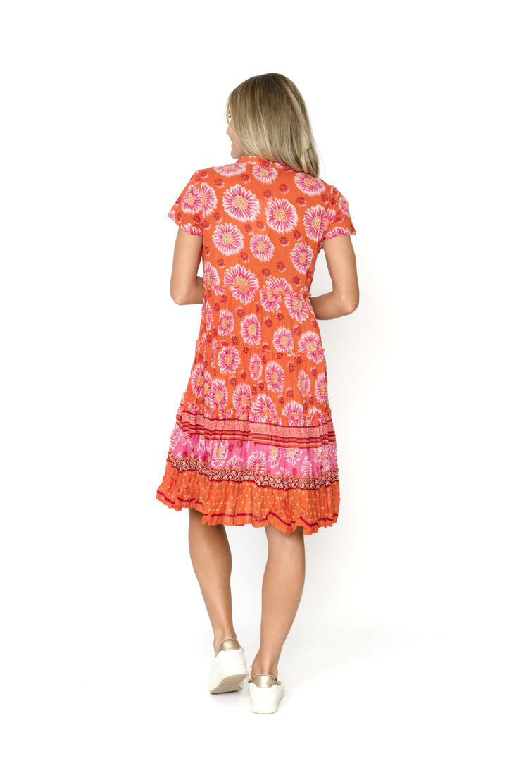 Marta Frill Neck Dress - Orange