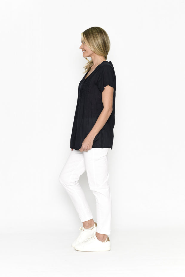 Kayla S/S Cotton Blouse - Navy One Summer