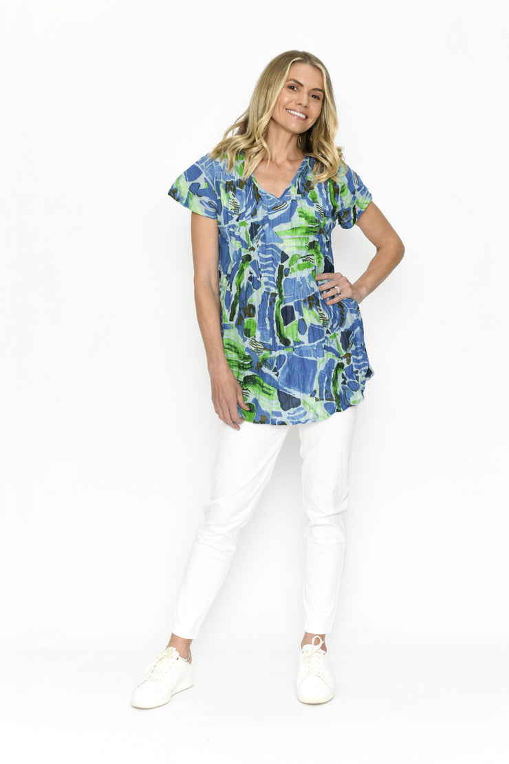 Kayla S/S Cotton Blouse Abstract Aqua One Summer