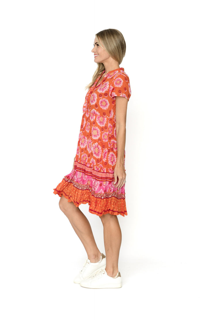 Marta Frill Neck Dress - Orange