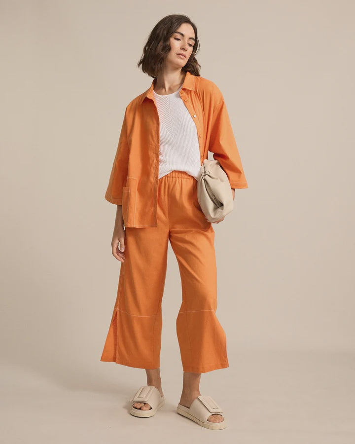 Linen Orange Stitch 3/4 Split Hem Pants - Amberglow Marco Polo 