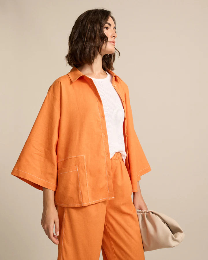 Linen Orange Stitch 3/4 Split Hem Pants - Amberglow Marco Polo 