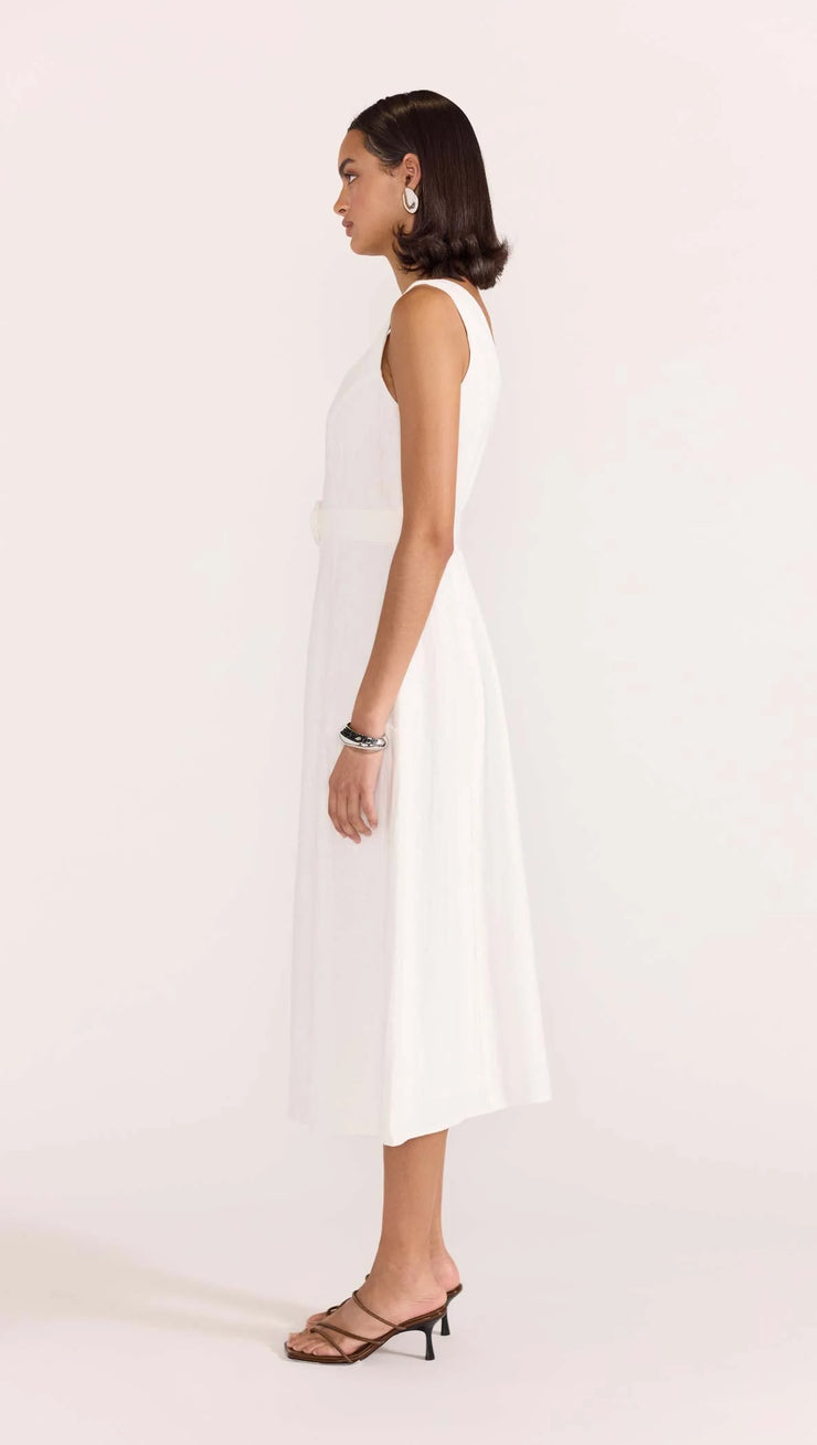 Eden Belted Midi Dress - White