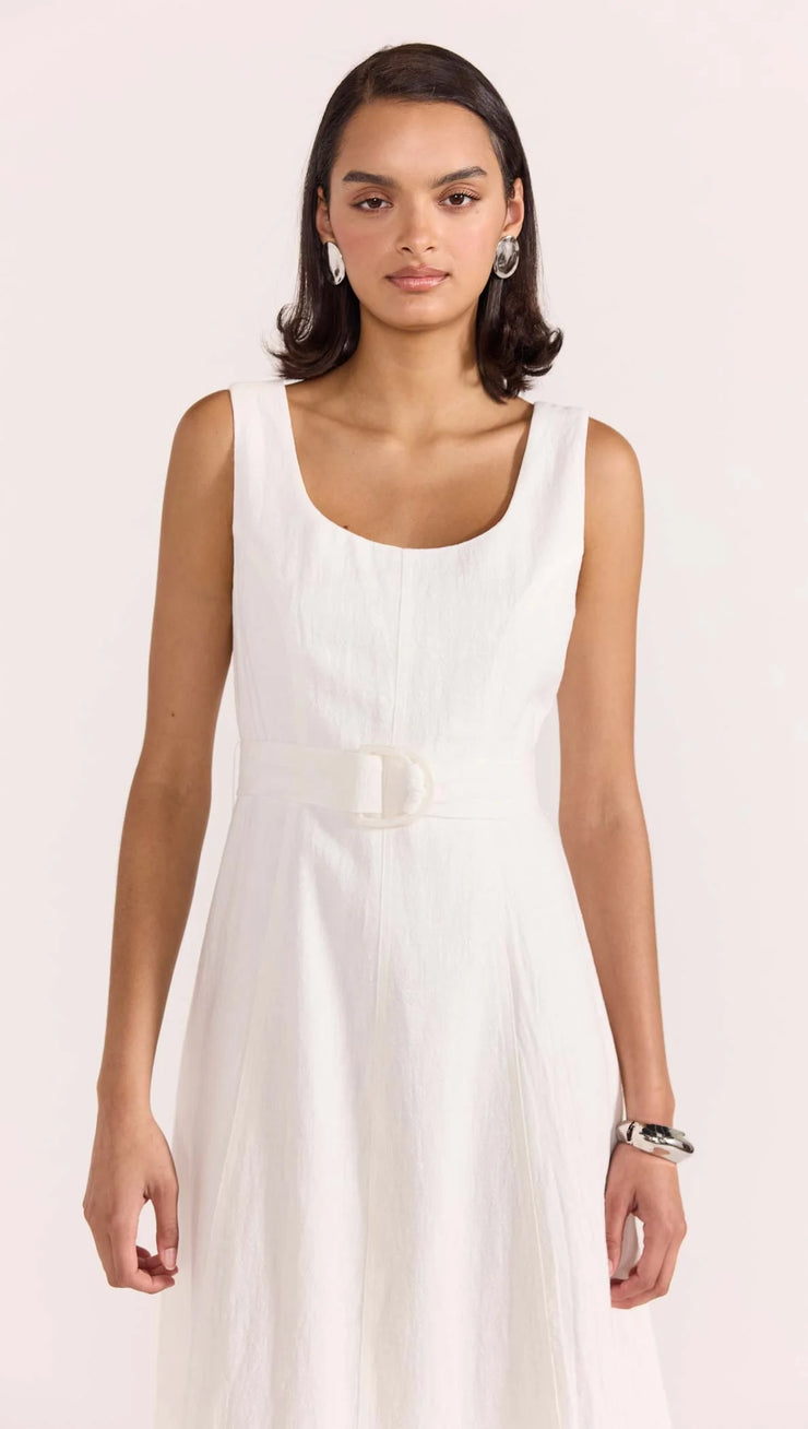 Eden Belted Midi Dress - White