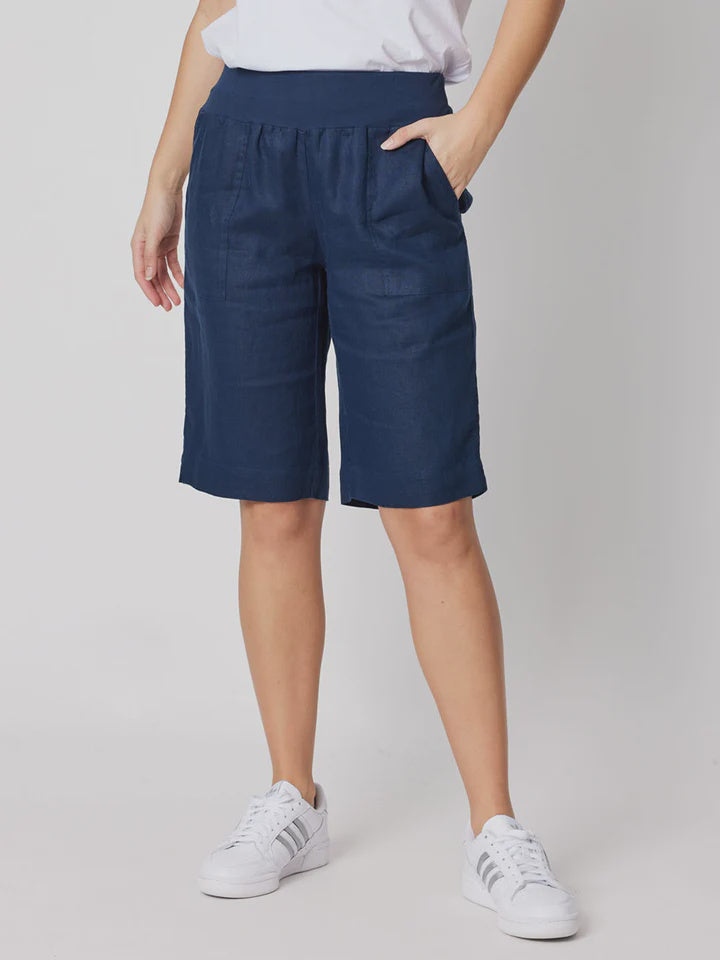 Linen Rib Waist Shorts - Navy See Saw