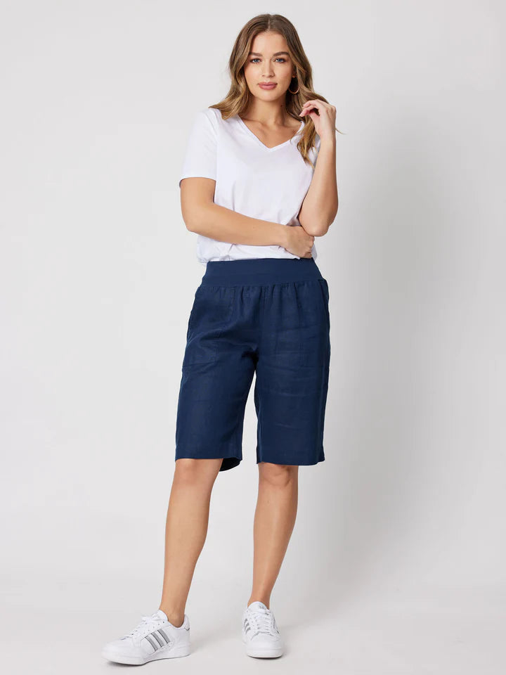 Linen Rib Waist Shorts - Navy See Saw