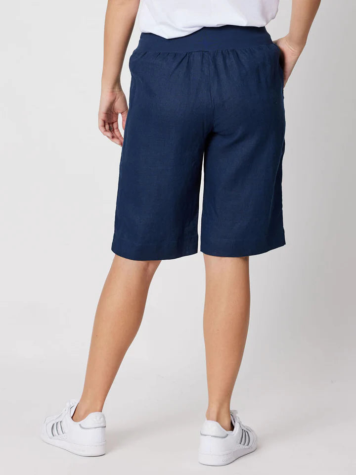 Linen Rib Waist Shorts - Navy