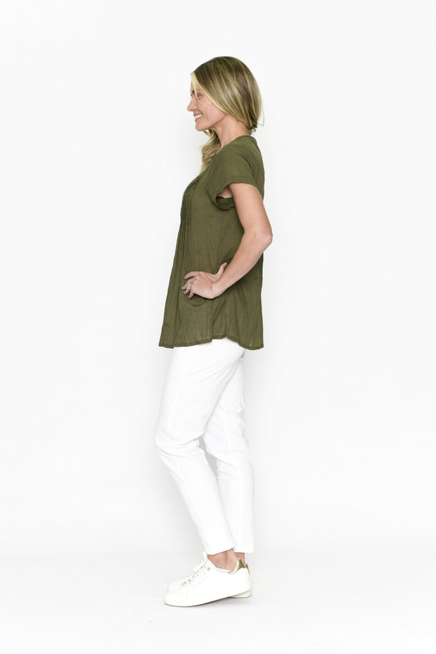 Kayla Pin Tuck Top Khaki One Summer