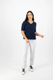 V Neck Top Navy Vassalli 