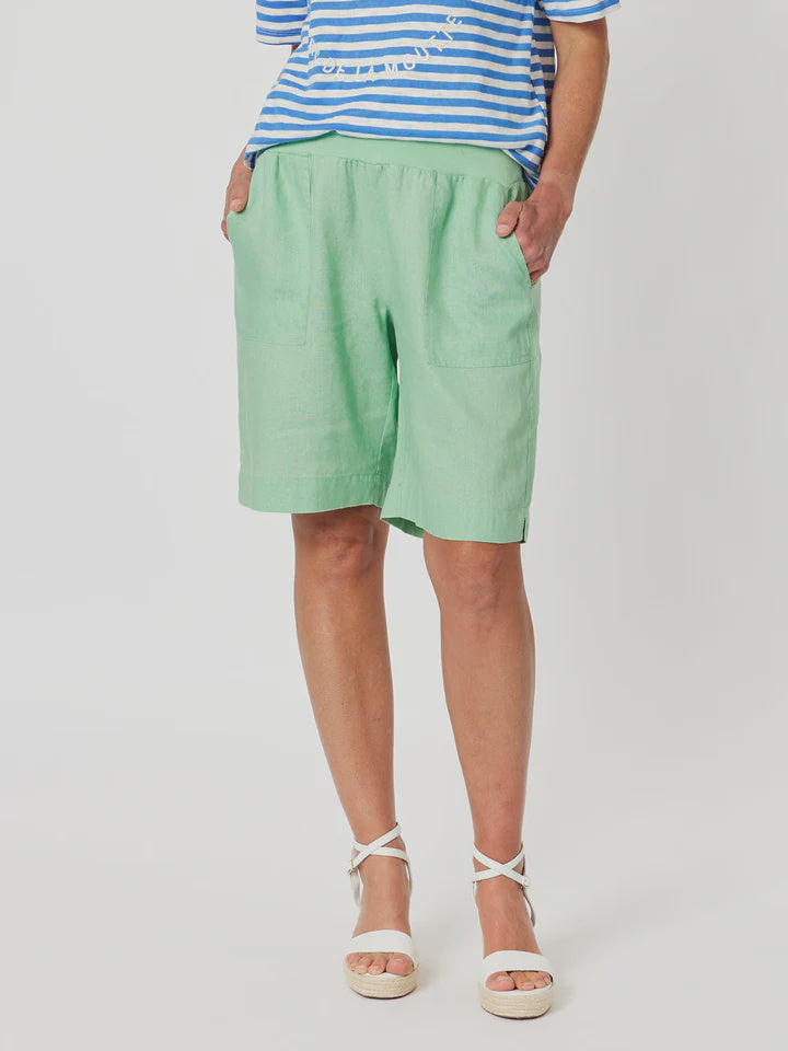 Jersey Waist Linen Shorts Mint Gordon Smith