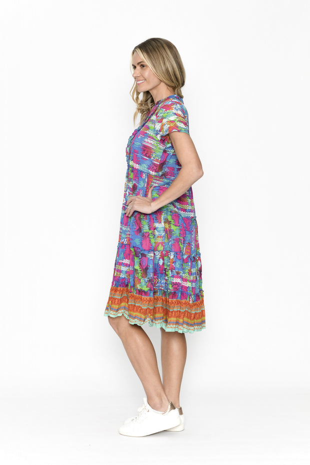 Marta Frill Neck Dress - Ikat 1