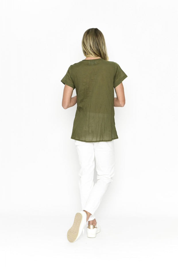 Kayla Pin Tuck Top Khaki One Summer