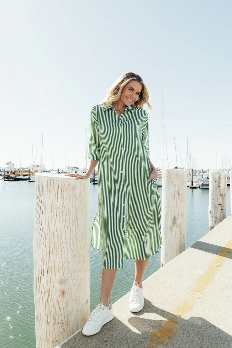 Sofia Green Stripe Dress One Summer