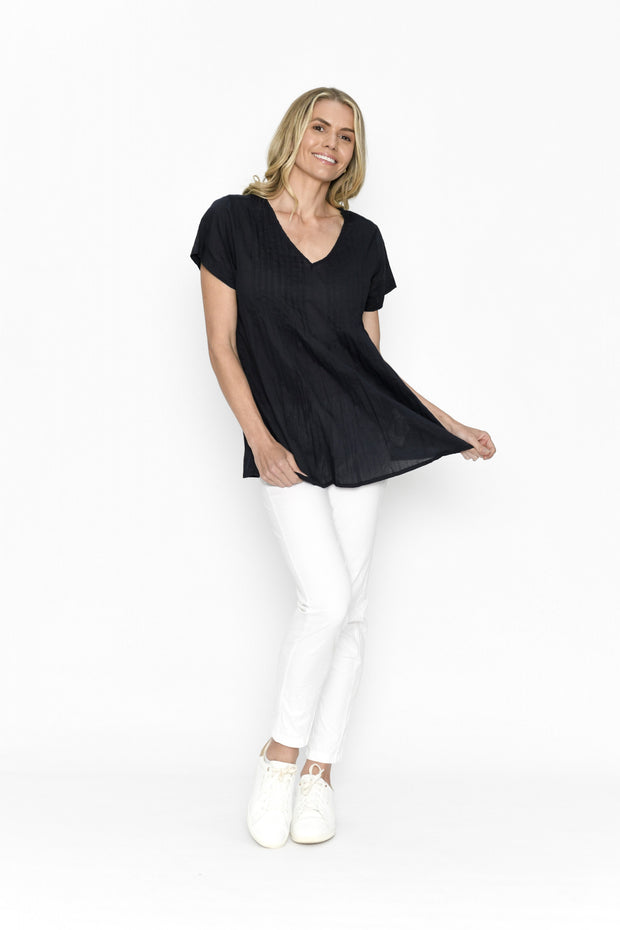 Kayla S/S Cotton Blouse - Navy One Summer