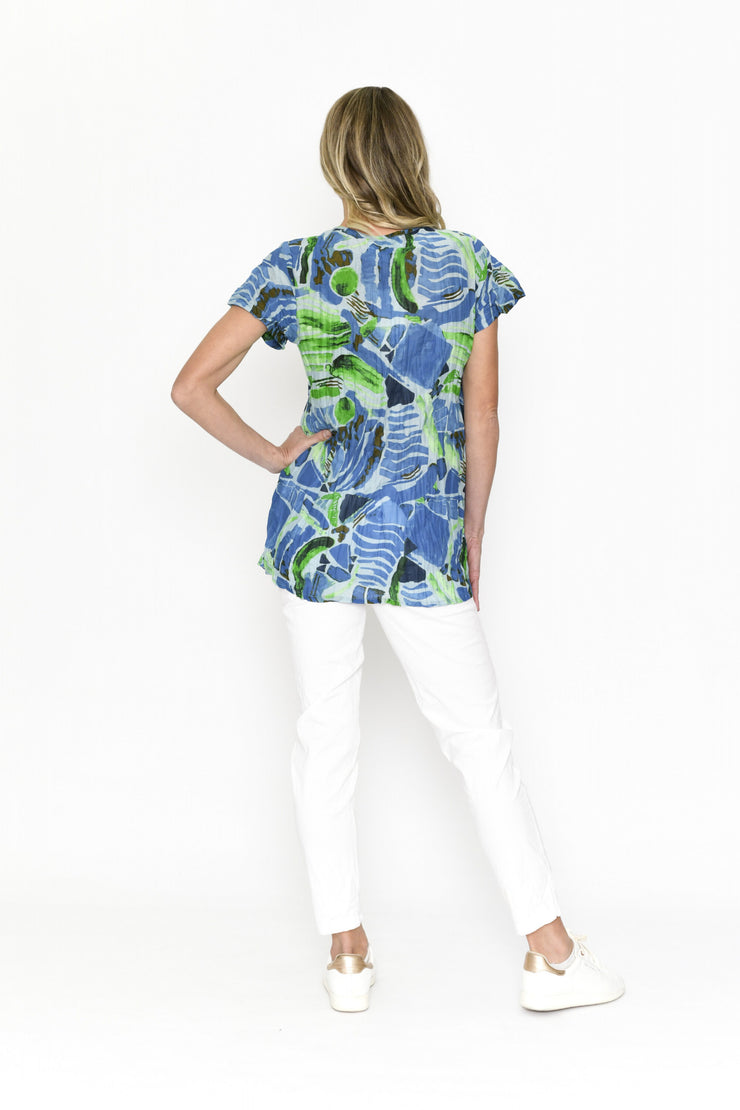 Kayla S/S Cotton Blouse - Abstract Aqua