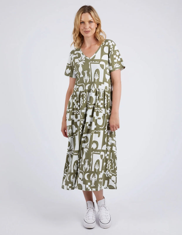 Postcard Tee Dress Khaki Cream Elm