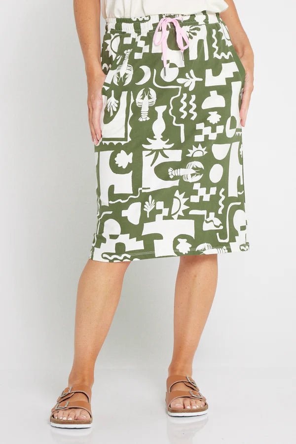 Postcard Skirt Khaki Cream Elm