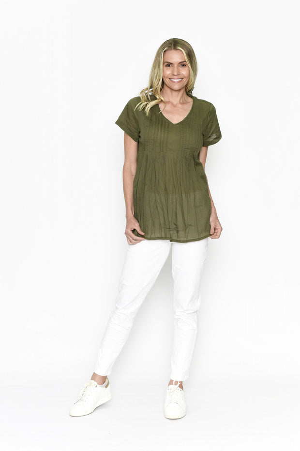 Kayla Pin Tuck Top Khaki One Summer