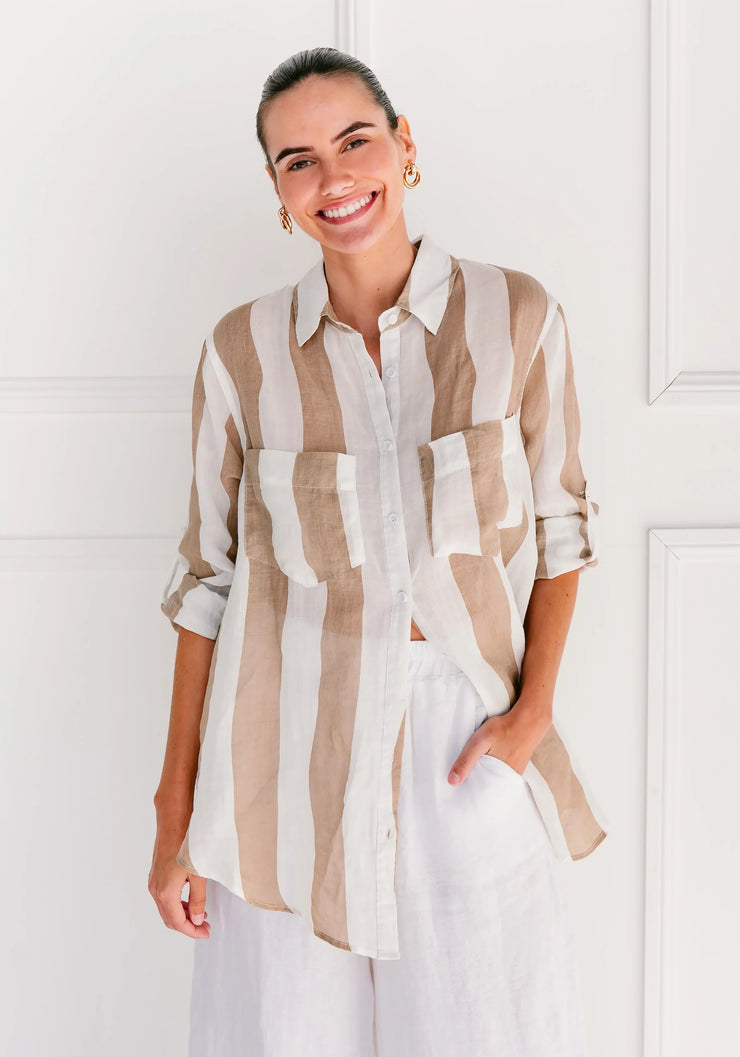 Stripe Linen Shirt Beige Soul Sparrow