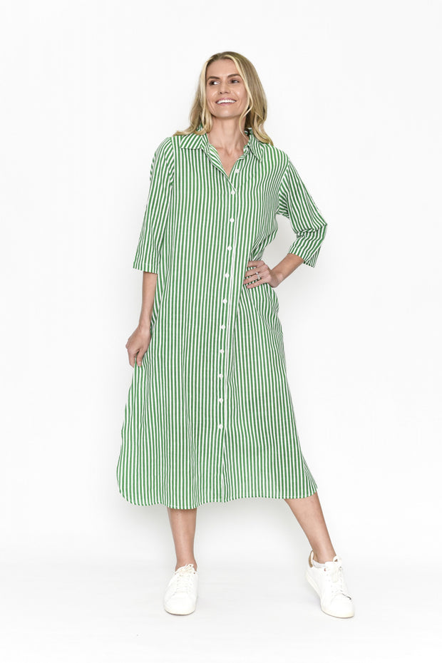 Sofia Green Stripe Dress One Summer