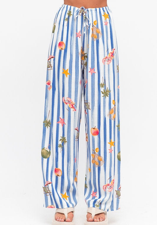 Esme Pants Blue Stripe Linen White Closet