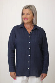 Blair Linen Shirt Navy Costa Vita Purelino