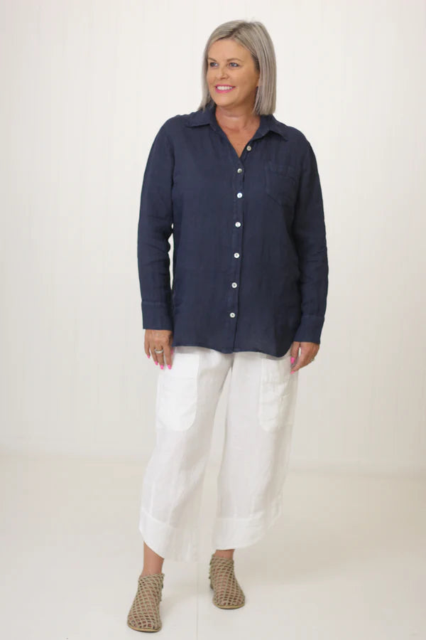 Blair Linen Shirt Navy Costa Vita Purelino