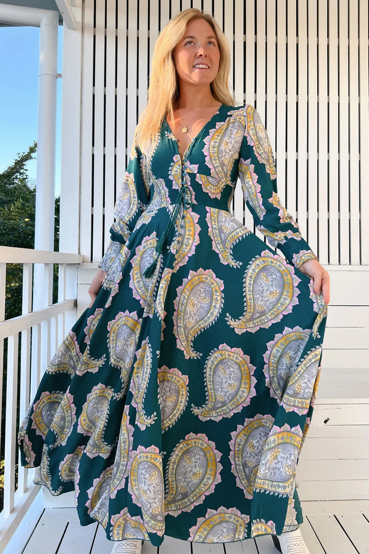 Indie Dress Mahala Green Print Jaase