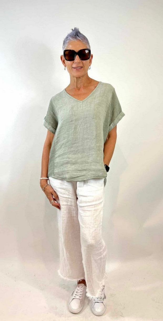 La-Strada-Cotton-V-Neck-Top-MIlitary