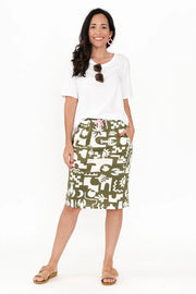 Postcard Skirt Khaki Cream Elm