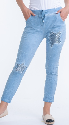 Star Stretch Sequin Jean Jogger Pants Vera May Blue