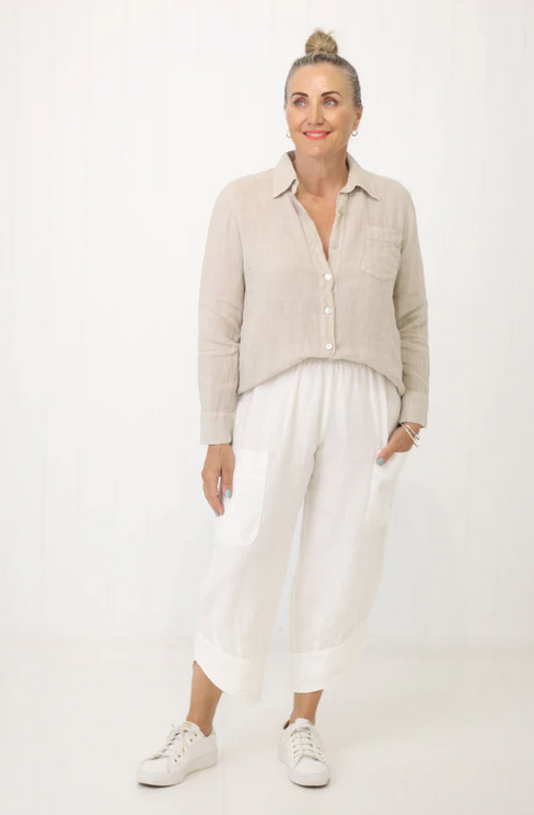 Blair Linen Shirt Stone Costa Vita Purelino