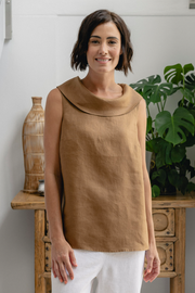 Linen Button Back Top Toffee SeeSaw