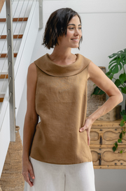 Linen Button Back Top Toffee SeeSaw