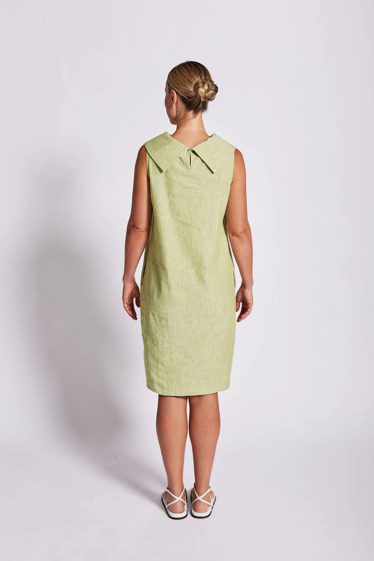 Linen S/L Cowl Neck Dress - Vine