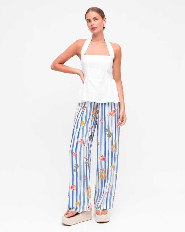 Esme Pants Blue Stripe Linen White Closet