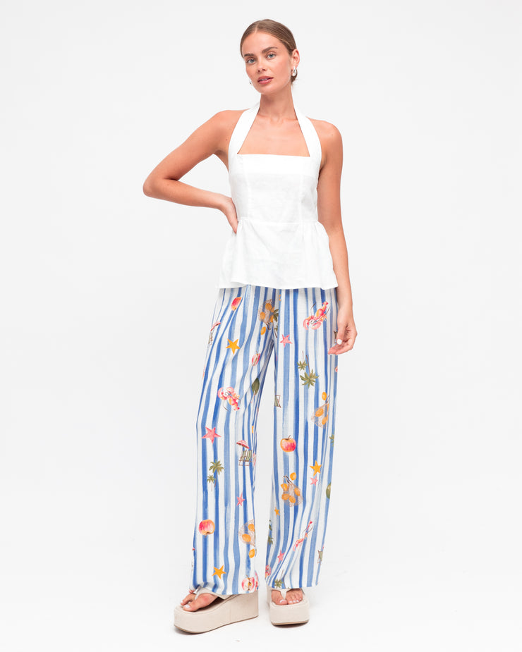 Esme Pants Blue Stripe Linen White Closet