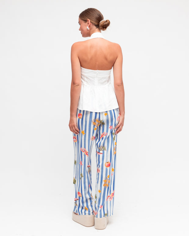 Esme Pants Blue Stripe Linen White Closet