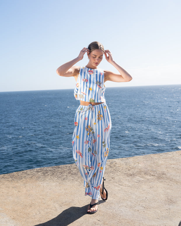 Esme Pants Blue Stripe Linen White Closet