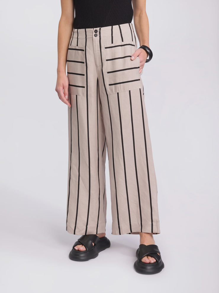 Striped Wide Leg Linen Pants Natural See Saw