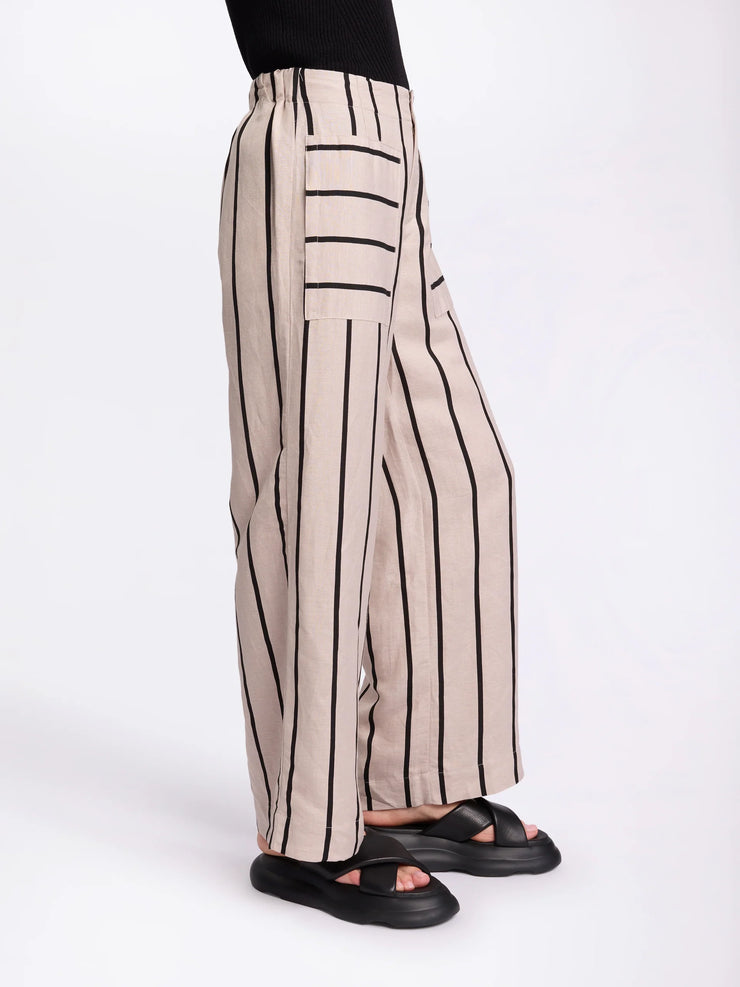 Striped Wide Leg Linen Pants Natural See Saw