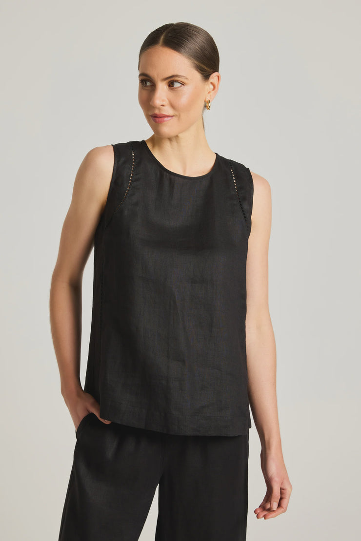 Carina Linen Tank Black Linen Yarra Trail