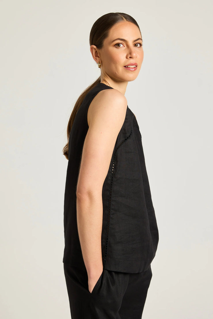 Carina Linen Tank Black Linen Yarra Trail